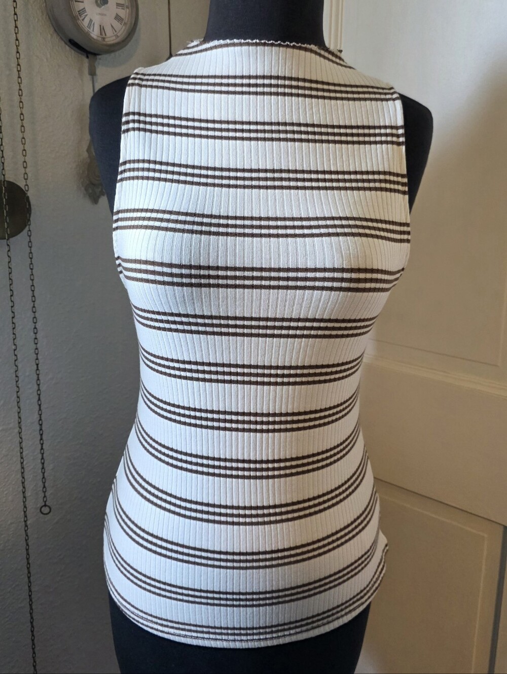 Maeve by Anthropologie Ribbed Striped Mock Neck Tank Top